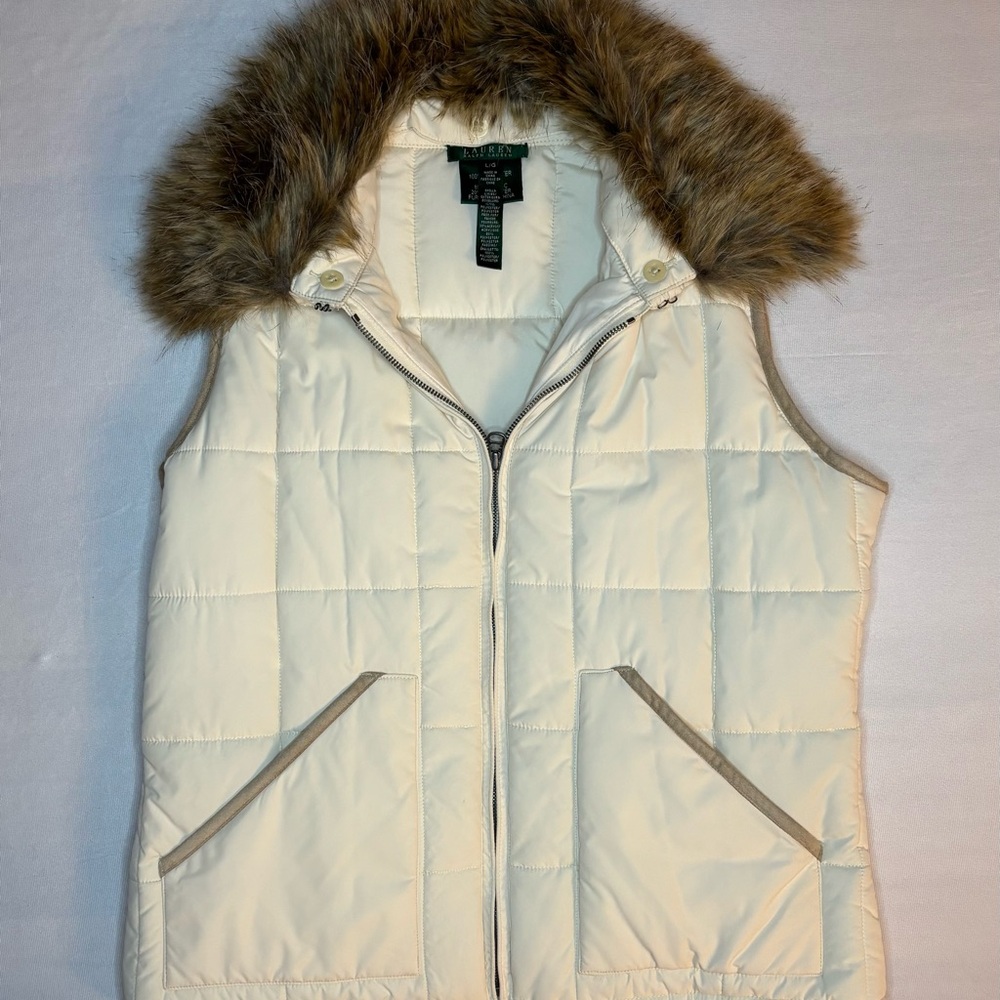 Ralph Lauren Cream and Brown Quilted Puffer Vest for Timeless Elegance
